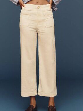 Maeve The Colette Corduroy Crop Wide-Leg Pants in Ivory -  Size 27